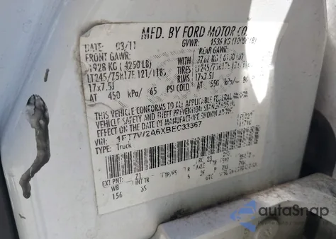 2011 Ford F-250 Xlt из США, поврежденный, VIN 1FT7W2A6XBEC33367